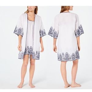 Embroidered Cotton Chemise Nightgown Wrap Set NWT